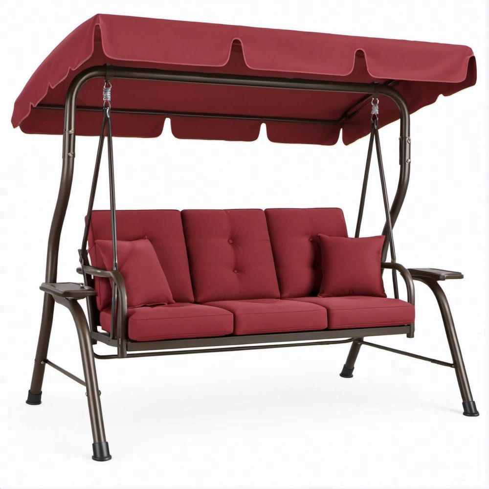 3-Sitzer Gartenschaukel mit Sonnendach, Bordeaux/Dunkelbraun, 200 x 120 x 170 cm