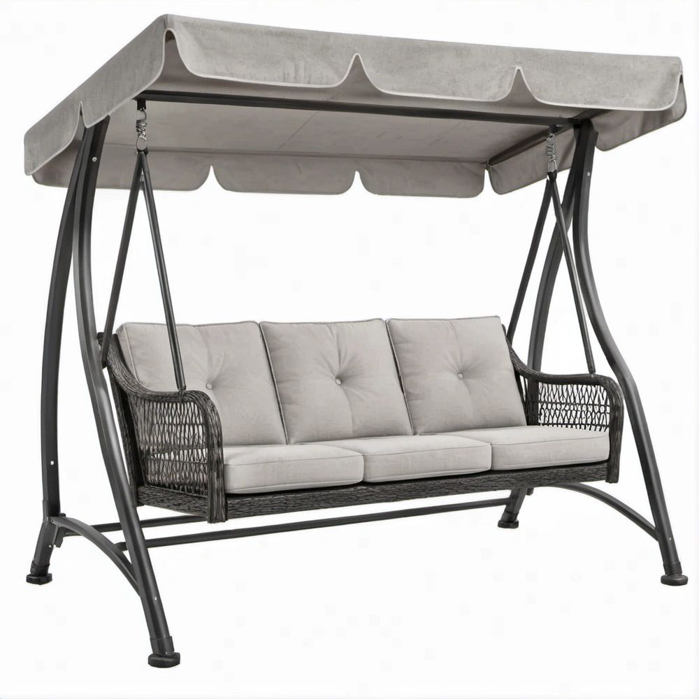 3-Sitzer Gartenschaukel mit Sonnendach, Grau/Schwarz, 200 x 120 x 170 cm