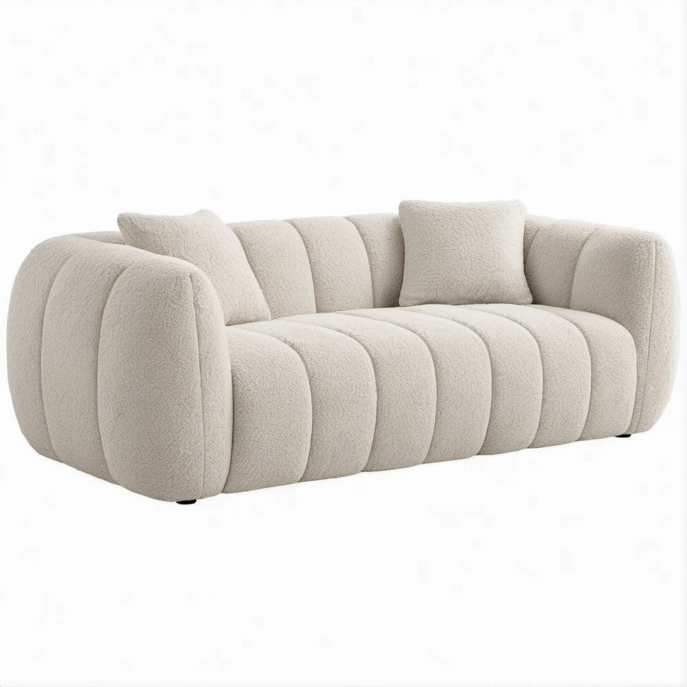 2-Sitzer-Sofa in Creme mit Bouclé-Bezug und 2 Kissen, 180 x 90 x 75 cm