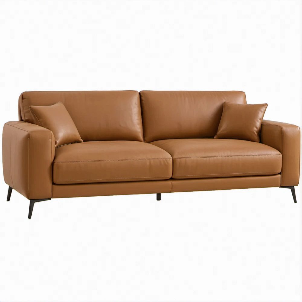 Gerades 2-Sitzer-Sofa aus cognacbraunem PU-Kunstleder, 200 x 90 x 85 cm