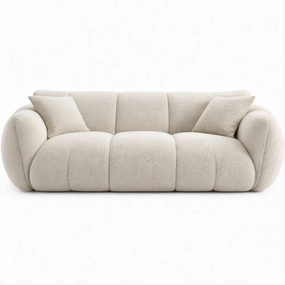 3-Sitzer-Sofa in geschwungener Form, Creme, Bouclé, 230 x 105 x 75 cm