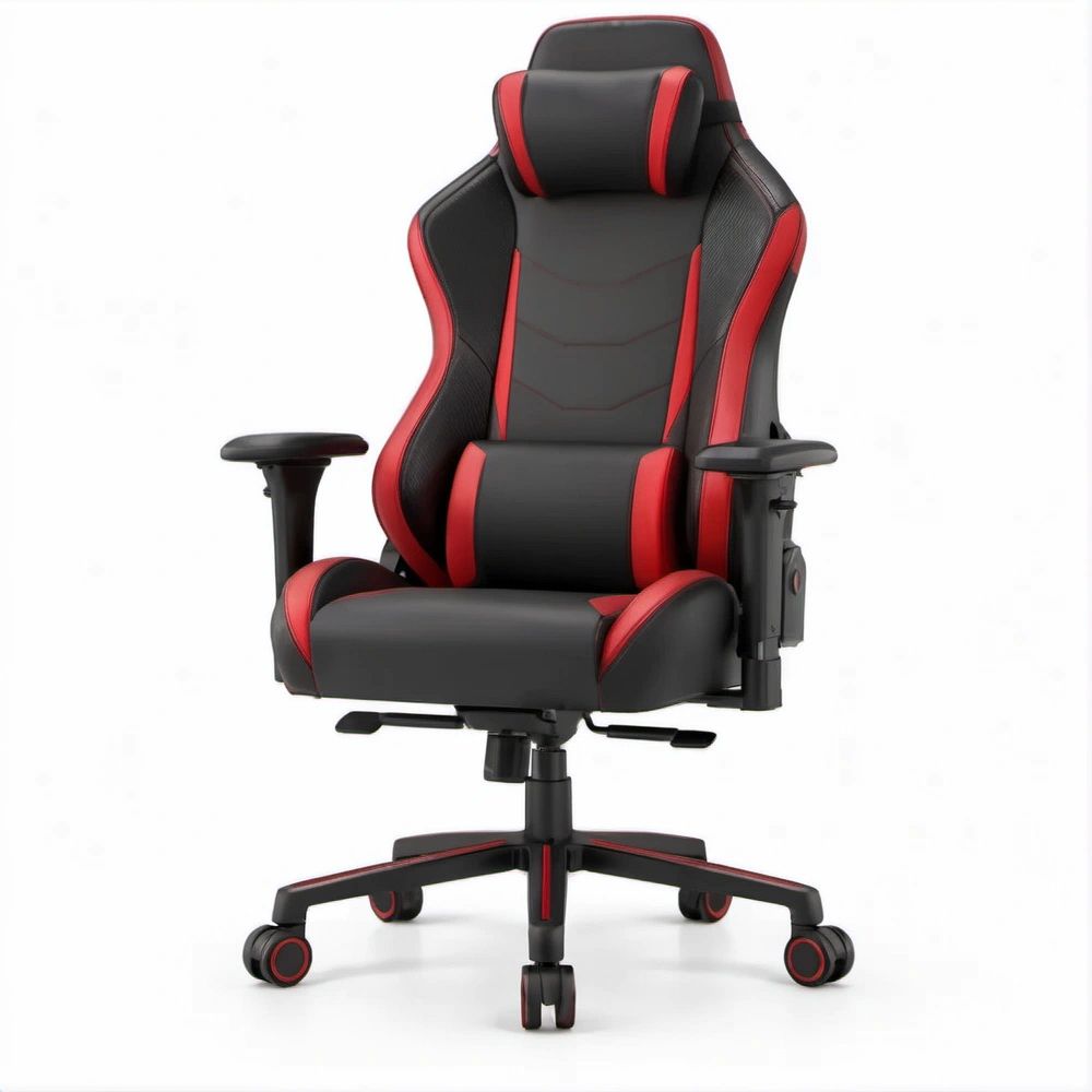 Gamingstuhl aus PU-Kunstleder Schwarz/Rot, 68 x 68 x 125–135 cm