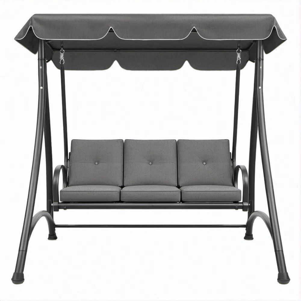 3-Sitzer Schaukel in Anthrazit/Schwarz mit Stahlgestell und Sonnendach, 170 x 110 x 153 cm