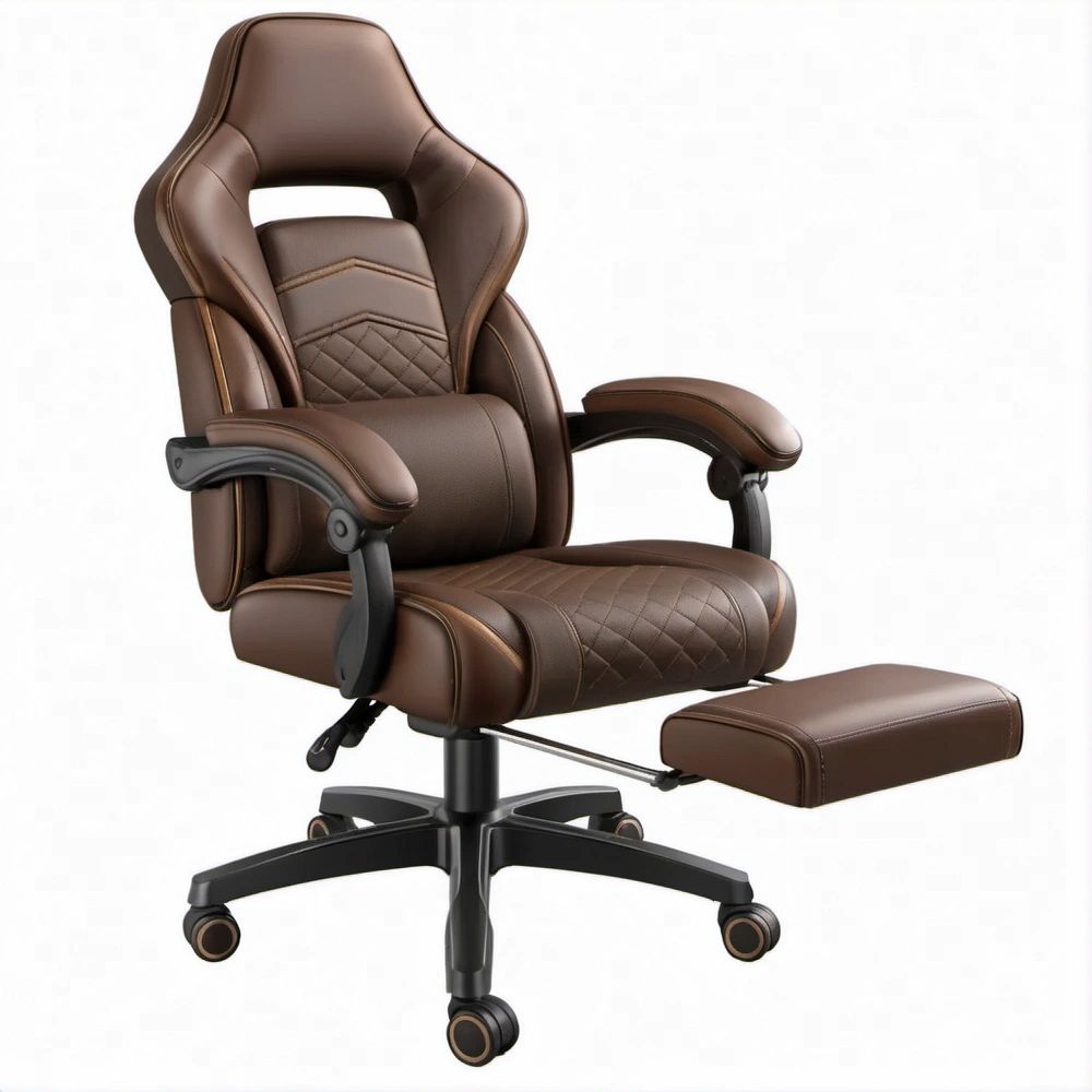 Ergonomischer Drehstuhl Braun/Schwarz aus PU-Kunstleder mit Fussstütze, 68 x 65 x 118–128 cm