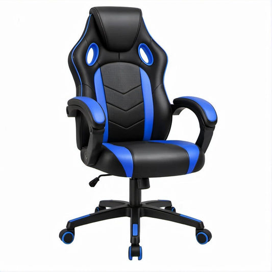 Ergonomischer Gamingstuhl mit hoher Rückenlehne, Schwarz/Blau, 65 x 65 x 110–120 cm