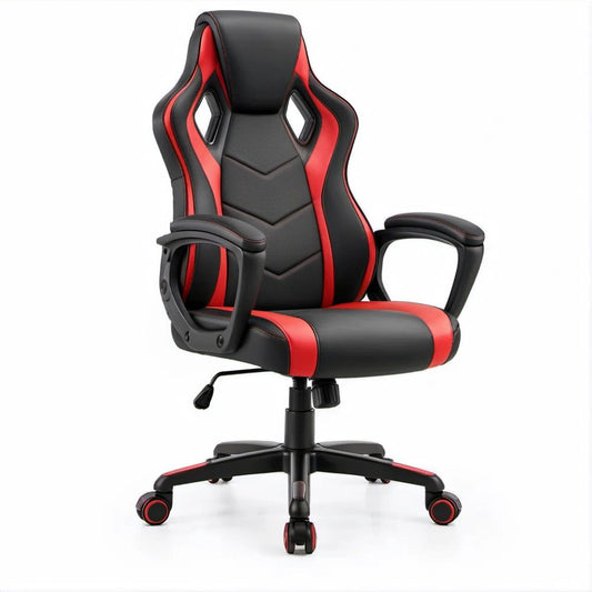 Gamingstuhl aus PU-Kunstleder Schwarz/Rot, 65 x 65 x 110–120 cm