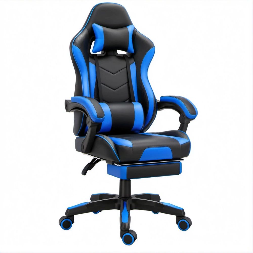 Gamingstuhl Schwarz/Blau aus PU-Kunstleder, 65 x 65 x 118–128 cm
