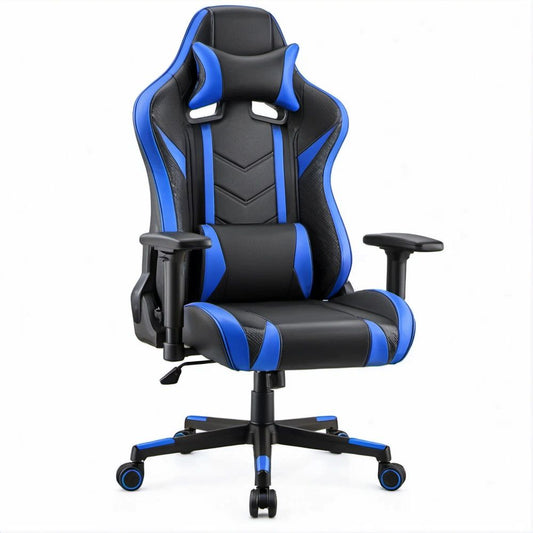 Gamingstuhl aus PU-Kunstleder Schwarz/Blau, 66 x 66 x 123–133 cm