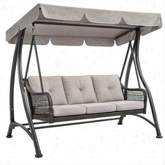3-Sitzer Gartenschaukel mit Sonnendach, Grau/Schwarz, 200 x 120 x 170 cm