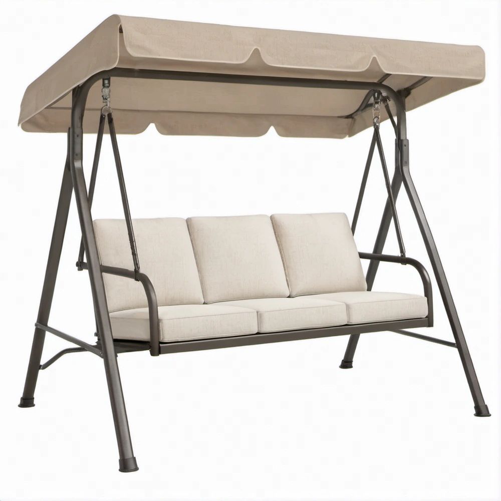 3-Sitzer Gartenschaukel mit Sonnendach, Beige/Dunkelgrau, 200 x 120 x 170 cm