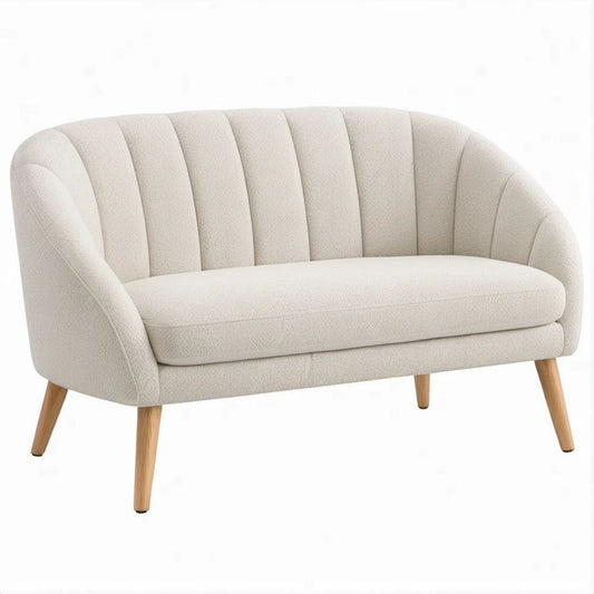 2-Sitzer Sofa in Creme mit Bouclé-Bezug und Holzfüssen, 130 x 75 x 78 cm
