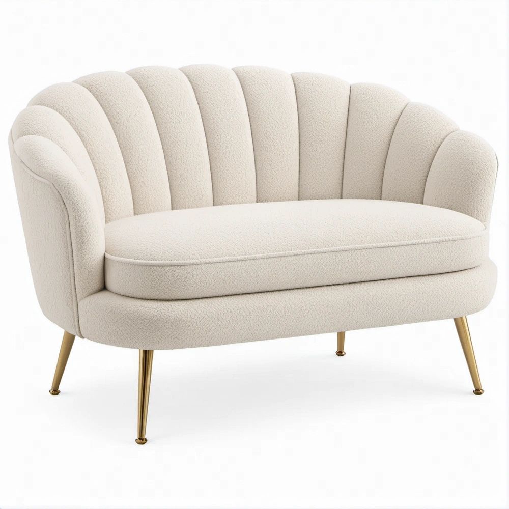 2-Sitzer-Sofa in Muschelform, Creme, Bouclé-Polyester, 130 x 80 x 78 cm