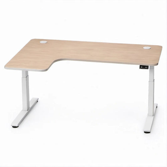 Elektrisch höhenverstellbarer Schreibtisch mit ergonomischer Aussparung, Buche hell/Weiss, 120 x 60 cm