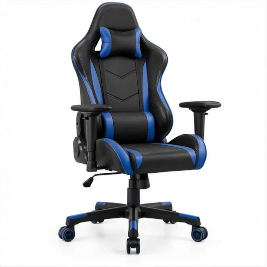 Gaming-Drehstuhl aus PU-Kunstleder Schwarz/Blau, 66 x 66 x 122–132 cm