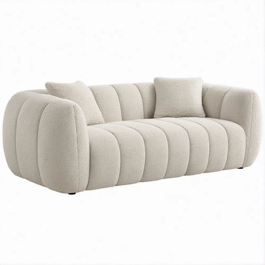 2-Sitzer-Sofa in Creme mit Bouclé-Bezug und 2 Kissen, 180 x 90 x 75 cm