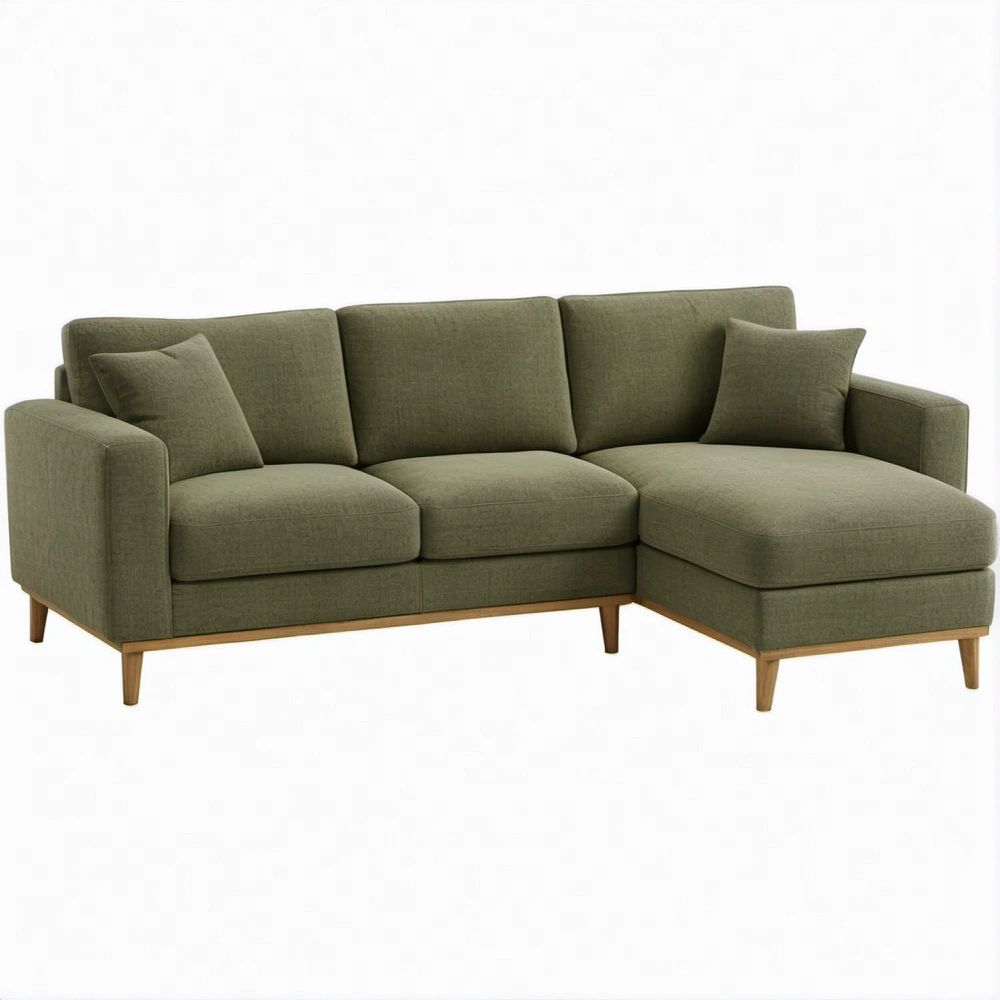Ecksofa mit rechter Recamiere, Olivgrün/Naturbraun, 220 x 150 x 85 cm