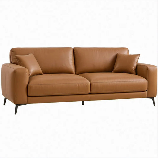 Gerades 2-Sitzer-Sofa aus cognacbraunem PU-Kunstleder, 200 x 90 x 85 cm