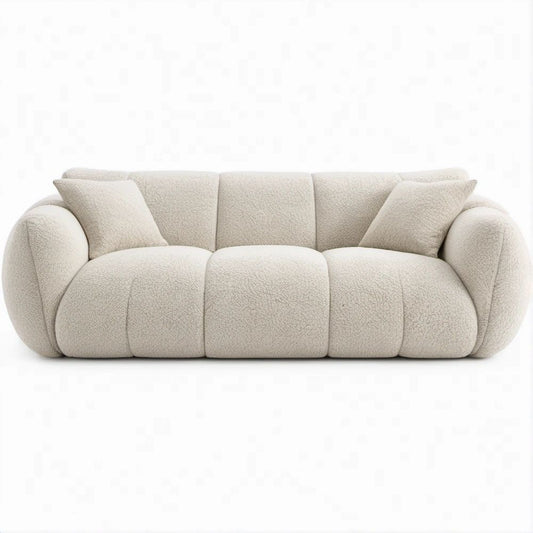 3-Sitzer-Sofa in geschwungener Form, Creme, Bouclé, 230 x 105 x 75 cm