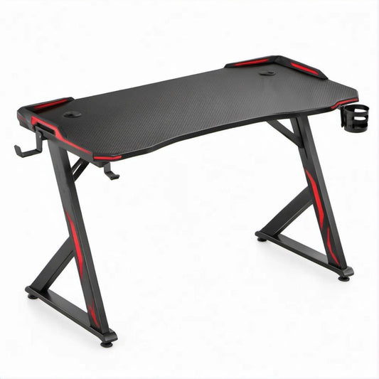 Gaming-Schreibtisch Schwarz/Rot mit Carbonoptik, 120 x 60 x 75 cm