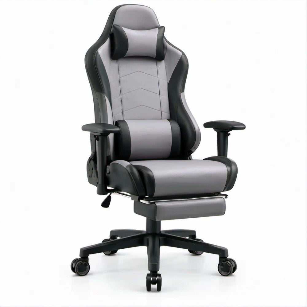 Ergonomischer Gaming-Drehstuhl Schwarz/Grau aus PU-Kunstleder, 68 × 70 × 116–126 cm