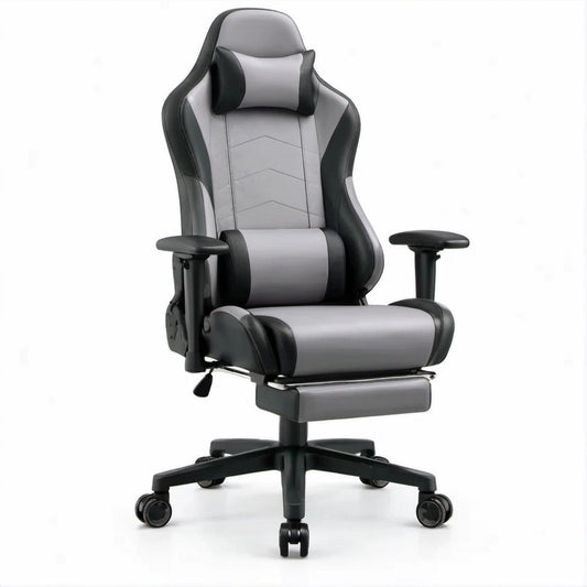Ergonomischer Gaming-Drehstuhl Schwarz/Grau aus PU-Kunstleder, 68 × 70 × 116–126 cm