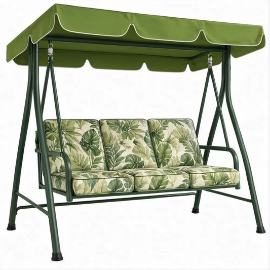 Gartenschaukel 170 x 110 x 153 cm mit Sonnendach, Dunkelgrün/Olivgrün/Cremeweiss
