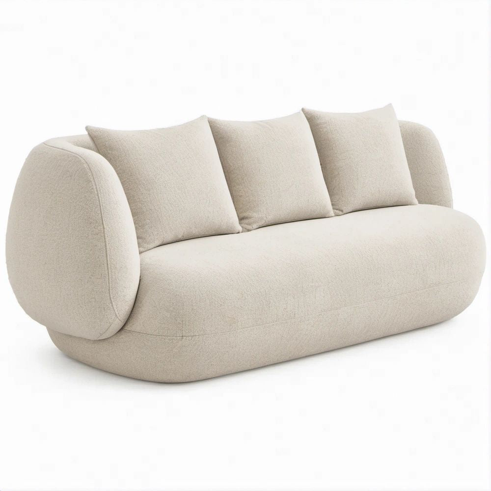3-Sitzer-Sofa in Creme, Polyester-Bouclé, 220 x 100 x 75 cm