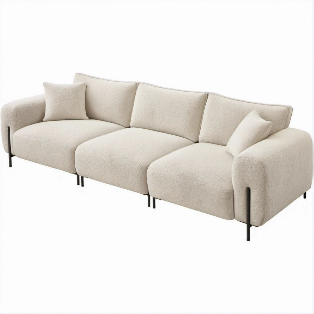 3-Sitzer-Sofa in Creme mit Bouclé-Bezug, 280 x 100 x 78 cm, inklusive 2 Kissen