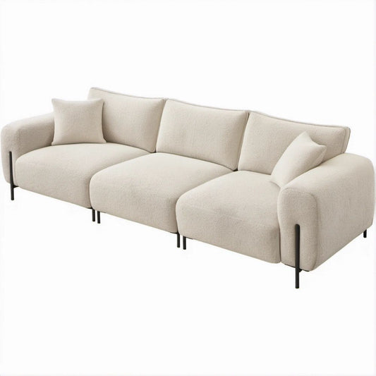3-Sitzer-Sofa in Creme mit Bouclé-Bezug, 280 x 100 x 78 cm, inklusive 2 Kissen