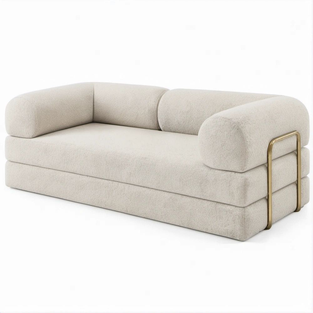 2-Sitzer-Sofa in Creme/Gold, Bouclé, 180 × 95 × 75 cm